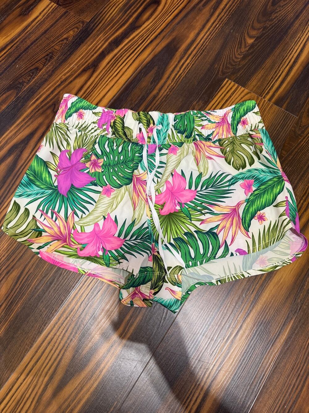 Hurley Tie Waistband Zipper Back Pocket Womens Tropical Print Boardshort Size XL